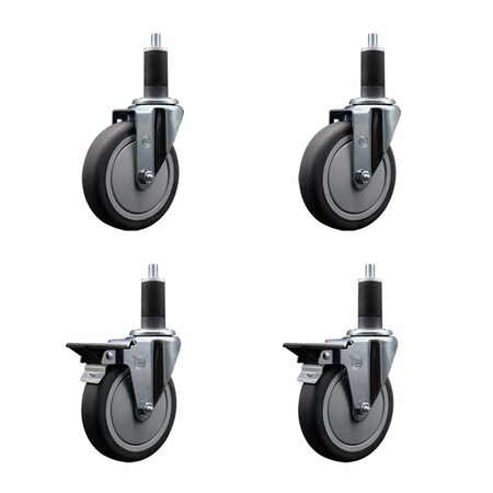 Service Caster 5'' Thermoplastic Rubber Wheel Swivel 1-1/4'' Expanding Stem Caster Set 2 Brakes, 4PK SCC-EX20S514-TPRB-2-PLB-2-114
